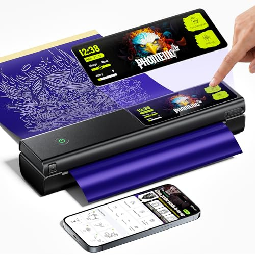 Phomemo L85 Tattoo Stencil Drucker mit 5-Zoll Touchscreen Professioneller | 100 Blatt Premium Transferpapier, Schablone Drucker für Künstler und Anfänger, Kompatibel mit Phone/Tablet/PC, Thermodruck