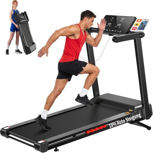 Laufband Klappbar mit Steigung für intensives Workout | 7%-18%Steigung,2.5-4.5-PS-Motor,12-16km/h,APP,LED-Display,bis 136-180kg,Dämpfung