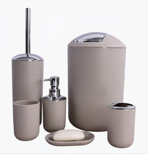 GMMH Set di 6 Accessori da Bagno, Organizer: Dispenser per Sapone, Bicchiere per spazzolini, Secchio per Cosmetici, Spazzola per WC e Supporto, portasapone, pattumiera, Porta spazzolino, Set da Bagno