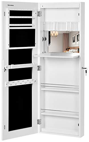 SONGMICS Portagioie Armadio Organizzatore Bianco per Gioielli con Specchio da Appendere a Porta Parete JBC63WV1