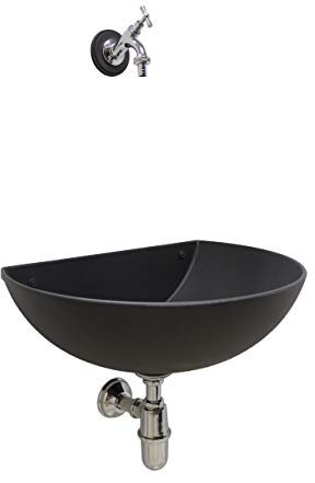 FONDERIA BONGIOVANNI Fontana Wandbrunnen Modell FB35 Farbe Gusseisen mit Wasserhahn und Siphon Chrom Haus Garten