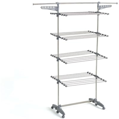 Séchoir à linge étendoir multifonction 30M EXTRA avec 30 accessoires 4 niveaux Gris et Inox