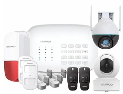 Daewoo Pack Premium | Alarme Maison sans Fil WiFi GSM Connectée avec Sirène Extérieure | 2 Caméras De Surveillance | Compatible avec Amazon Alexa, l’Assistant Google