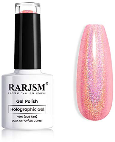 RARJSM Holographic Nail Polish Glitter Pink Gorgeous Glossy 1 Pcs 7.5ml Sparkling Gel Polish LED Lamp Required for Four Seasons Salon Nail Art DIY Home RAR69