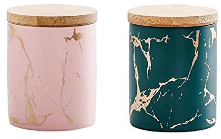Cicano Set di 2 barattoli in ceramica con coperchi, contenitori ermetici per alimenti per alimenti, per tè, caffè, zucchero, ecc. verde e rosa