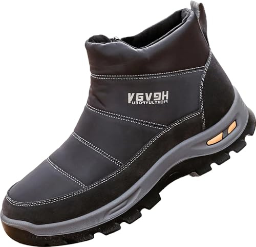 GILKUO Botas Nieve Hombre Invierno Impermeable Zapatillas sin Cordones Cremallera Zapatos Botines Térmicas Calientes Forradas Gris Talla 43