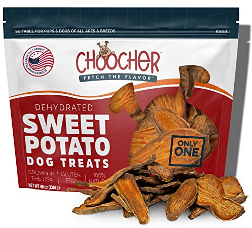CHOOCHER Dehydrated Sweet Potato Dog Treats - High Fiber Gluten Free & Vegan Dental Chews for Small Medium Large Dogs - Made in USA Dog Chews for Training Teeth Cleaning & Healthy Digestion