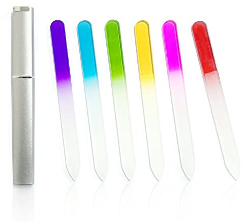 6 Stück Glas-Nagelfeile mit Etui, professionelle Kristall-Nagelfeile, Glas-Fingernagelfeilen, doppelseitiges Maniküre-Werkzeug für natürliche Nägel