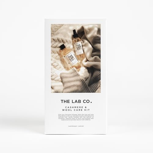 The Lab Co. Cashmere & Wool Care Kit – Non-Bio Laundry Detergent 300ml + Fabric Freshener Spray 150ml – For Woollens, Merino & Mohair – Myrrh, Cinnamon & Cedarwood Scent