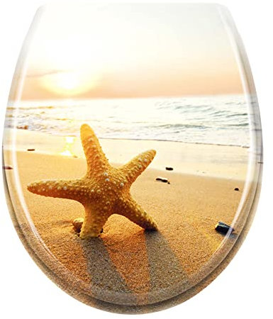 Froadp Toilettendeckel Klodeckel mit Absenkautomatik WC Sitz Toilettensitz aus Duroplast und Edelstahl Antibakteriell Toilettenbrille für Alle Handelsüblichen WC-Becken (Seestern)