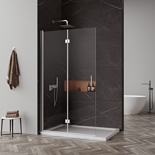 Goezes Walk in Duschwand 100x195cm Doppel Faltbar Walk-in Duschabtrennung Walk in Dusche 6mm ESG Nano Glas