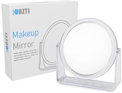 DOZTI Magnifying Makeup Mirror Two Sided bathroom shaving Mirror 360° Rotating Table vanity cosmetic dressing table circle mirror for styling hair beauty or plucking eyebrow