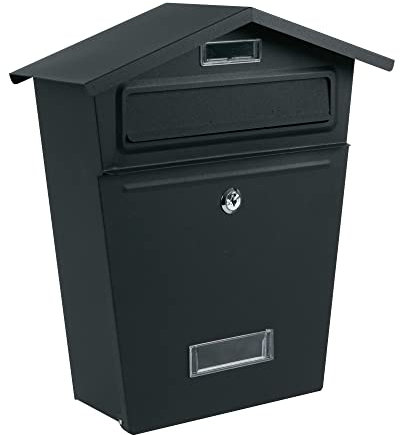 ZENO Post Box | Letter Box Wall Mounted Waterproof | Large Outdoor Mail Box for Home | Secure Postbox with Lock and Keys | Modern Letterbox with Nameplate Window | Heavy Duty Post Boxes | Black