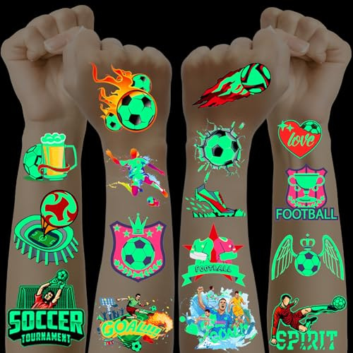 Fußball Tattoos für Kinder, 20 Blätter Leuchttattoos Fussball Geschenke Jungen, Schultüte Füllung Schulkind 2025 Junge, Schulanfang Geschenk Inhalt Schultüte Junge Fussball
