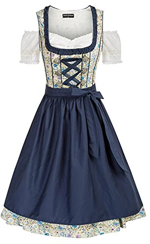 SCARLET DARKNESS 3 TLG inkl. Kleid, Bluse, Schürze für Bierfest Cosplay Dunkelblau und Blumendruck M