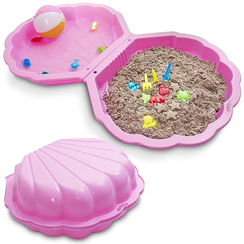 ONBEST 2-in-1 Sandkasten & Sandmuschel mit Deckel für Kinder – Ideal für Sand und Wasser – aus hochwertigem Kunststoff – auch ideal für Hunde – Bademuschel 2 Farben zur Wahl - mit Abdeckung (Pink)