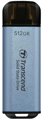 Transcend 512GB ESD300 Portable SSD 1050 MB/s Typ C, Himmelblau, USB-Stick | Externe SSD mit USB 3.2 Gen 2 für iPhone 17, 16, 15, iPad, Mac, Pixel 11, Steam Deck, Android und Smart-TV