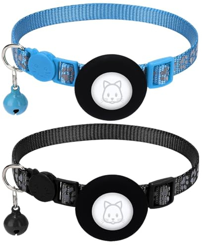 ZKSXOA 2 Pcs Airtag Katzenhalsband, Airtag mit AirTag Halter und Glocke,Reflektierendes Katzenhalsband mit abbrechbarer Sicherheitsschnalle für Kätzchen Welpen,Einstellbar 22-35 cm