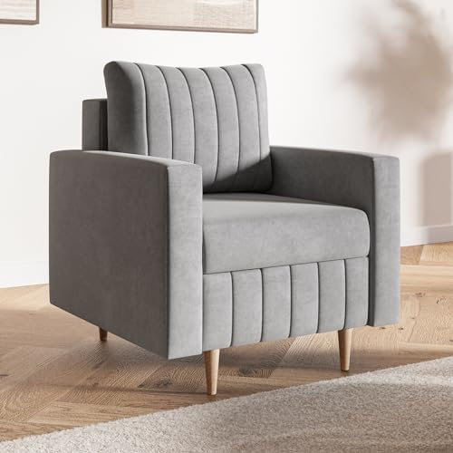 MOTIVENA Leo Sofa Sessel Wohnzimmer Modern, Ohrensessel, Loungesessel, Clubsessel, Polstersessel, Sofa Chair, Einzelsofa, Bonellfederkern (H4), Sessel Samt Grau