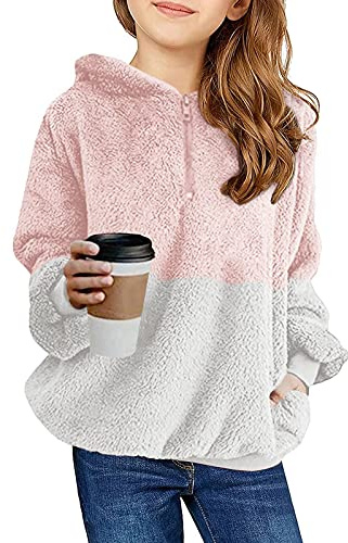 Imily Bela: felpa con cappuccio per bambini ragazze, in pile Sherpa, con tasche, Colore: rosa., 130-140