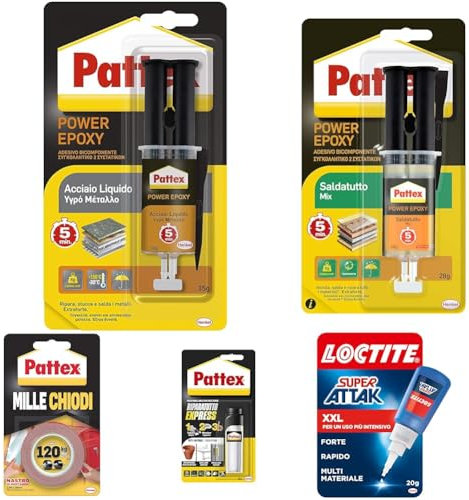Pattex Power Epoxy Acciaio Liquido, colla epossidica bicomponente color metallo a base di resina epossidica, forte adesivo epossidico per metalli e altri materiali, 1x35g