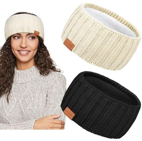 PROPOG Bandeau Cheveux Femme Hiver Polaire, Chaud Bandeau Cache Oreille Femme Beaux Crochet Bandeau Hiver Bandeau Oreille Femme Fille Tricoté Élastique Headband Pratique Cadeau de Noël