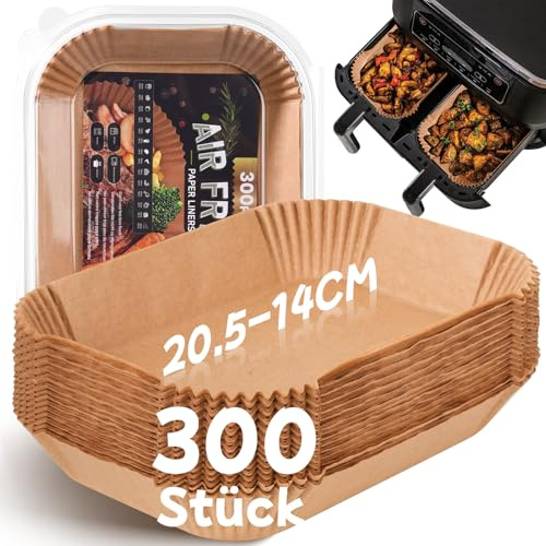 300 Stück Backpapier für Heißluftfritteuse mit Doppelkammer, 20,5x14CM Airfryer Backpapier für Ninja Dual Zone/Double Stack, kompatibel Ninja AF300EU, AF400EU, AF400EUCP Anderen Dual Zone Air Fryer
