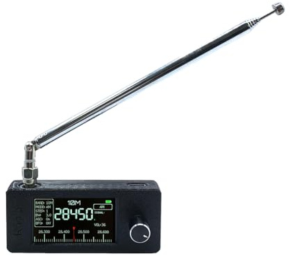 Portable Radio SI4732,Pocket Mini Radio 800mAh Battery,Receiver 0.5-108MHz Full Band Broadcasting LSB USB AM FM,1.9 Inch IPS Screen,for Walking Camping Cooking Driving (Black-Telescopic Antenna)