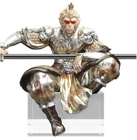 Wukong Figure Statue, Black Myth Monkey King Statue, Sepkus Monkey King Staff, Journey To The West Goku Sun Wu Kong Buddha Figure, 3D Relief Monkey King Ornaments Sculpture, Funny Gifts(Gold)