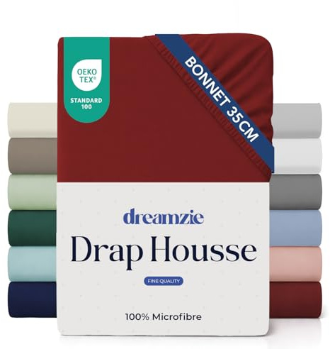 Dreamzie Sabanas 135x190/200 cm - Esquinas de 35 cm para Colchones Gruesos - 100% Microfibra, Burdeos, Certificada sin Productos Químicos (Oeko Tex), Sabanas Bajeras Completamente Elásticas