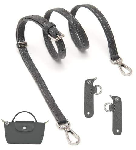 Schulterriemen aus Leder für Longchamp Mini Taschen, Oberste Schicht Rindsleder Schultergurt für Le pliage XS Pochette Tasche mit Umrüstsatz-Ersatz（Grau）