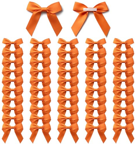 Lazos para Regalo Lazo de Satén Autoadhesivos Decoracion Bodas Naranja | 6,5 x 6,5 cm Lazo para Navidad, San Valentín, Corona y Decoración de Bodas, Decoración de Tarjetas
