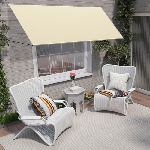Aufun Auvent rétractable avec bras tombé - Protection solaire - Pour balcon - Avec cordon et barre de support en aluminium - Pour terrasse, balcon, jardin, beige, 300 x 145 cm