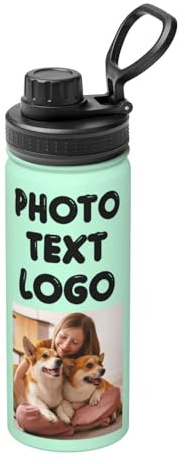 Personalised Water Bottles with Photo Name Logo Custom Insulated Drink Bottle 500ml Customised Stainless Steel Cup Bottle for Women Men School Travel Sport Office Gifts