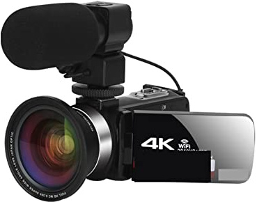 BGAZA Full 4K UHD Cámara Digital Stream Camera 4K Vlog Videocámara 18X 48MP Grabadora de Video Digital Webcam Time Lapse(64G SD Card,with Lens Mic)