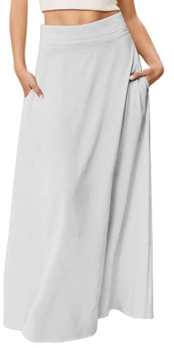 Faltenrock Damen Lang, Rock Damen Sommer Röcke, Plisseerock Casual Sommerrock Leicht Und Luftig High Waist Große Größen Maxirock Musselin Boho Maxi Plissee Rock a Linie Skirt Basic Skirts for Women