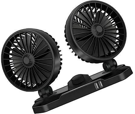 SMASOLO Ventilateur Auto USB Double Tête Rotatif Ajustable pour Voiture Suv Camping Portable et Économique