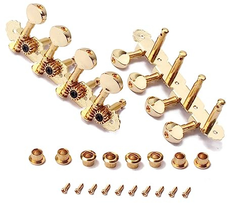 minkissy Golden Mandolin Guitar Machine Heads 4l4r Tuning Pegs Set with Mounting Screws and Ferrules for 8 Strings Guitar, Metal Construction with Accurate Grinding to Improve Instrument
