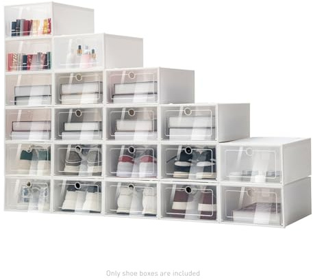 YUYUZI Caja de zapatos transparente, 20 unidades, plegable, resistente al polvo y ahorra espacio para armario, salón, dormitorio, ideal para zapatos, libros, accesorios
