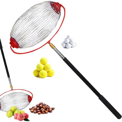 Nötsamlare, rullsamlare med teleskophandtag i aluminium, utdragbar upp till 150 cm, kulplockare, fruktsamlare, skördemaskin, för äpplen, päron, kastanjefrukt, nötter tennisboll (34 cm)