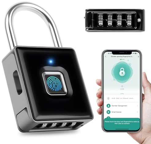 Candado de huella dactilar - Candado de huella digital con desbloqueo de APP, cerradura con huella digital con código, impermeable para gimnasios, escuelas