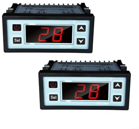 Zeroupshop Termostato digitale programmabile con doppio controllo della temperatura e display a LED, regolatore di riscaldamento e raffreddamento per scaldabagno, frigoriferi (confezione da 2)