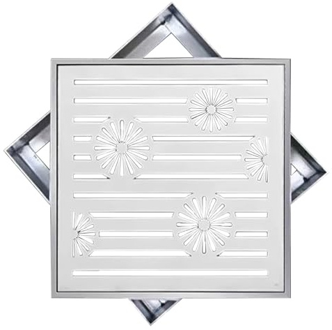 SXYCKRUI Grille Caillebotis Carrée, Grille Caniveau en Acier Inoxydable 304, Caniveau Exterieur Métallique Encastré pour Bloquer Les Débri(50 * 50 * 3cm/19.7 * 19.7 * 1.2in)