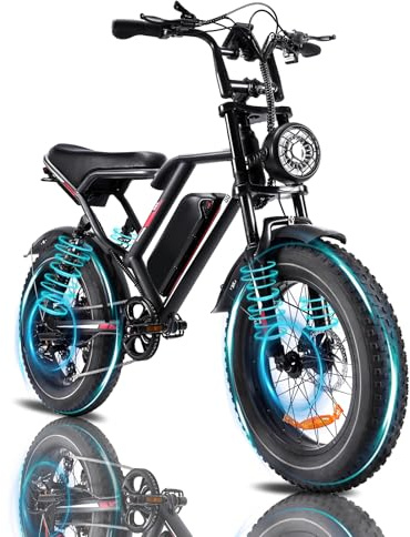 Kalorace Bici Elettrica per Adulti, Autonomia Massima di 50-80Km, Bici Elettrica con Pneumatici Fat da 20, Batteria Rimovibile da 48V-17.5Ah per Montagna, Neve, Sabbia e Strada.