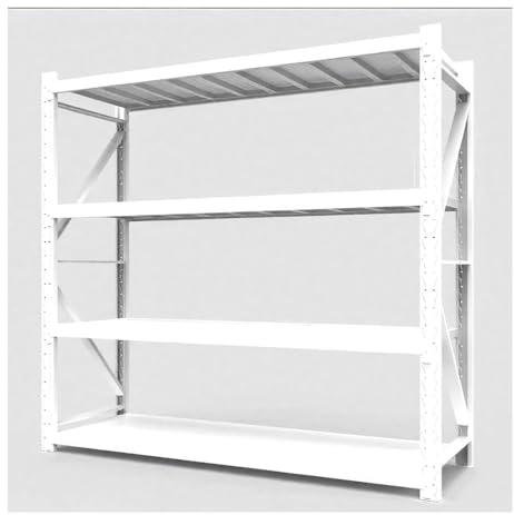 Kraftiga metallförvaringshyllor 4 nivåer industriellt racksystem vit 180 cm x 116 cm mångsidiga hyllor för garage verkstad hem organisering och förvaringslösningar