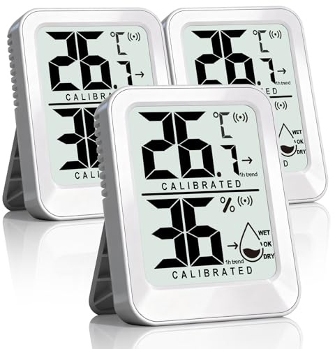 Antonki 3 Stück Digitale Raumthermometer Innen Temperatur und Luftfeuchtigkeitsmessgerät Hygrometer, Thermo-Hygrometer für Gewächshaus, Babyraum, Mini Größe