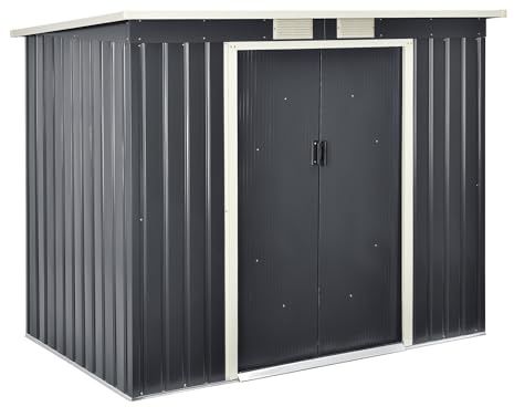 Abri de Jardin Toit en appentis 213 x 130 x 173 cm tôles en Acier galvanisées Gris foncé 03_0007175