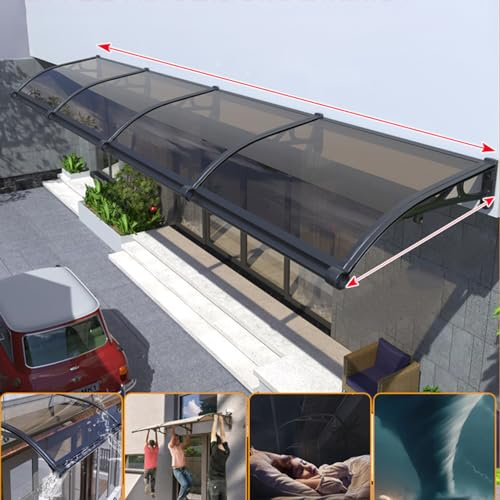Stor dörrmarkis baldakin – tyst ingång markis för fönster och dörrar, svart stöd med vattengrön polykarbonat utomhus trädgårdsskydd (80 x 100 cm)