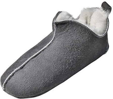 Hollert Damen & Herren Lammfell Hausschuhe Bali GRAU/WEIß 100% Merino Schaffell Fellschuhe Bettschuhe weiche Ledersohle Hüttenschuhe Mokkasin atmungsaktiv