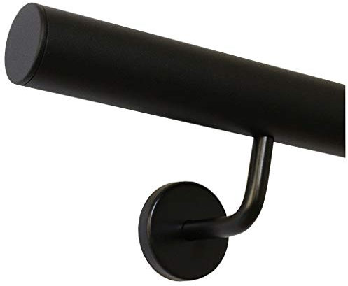 TIBU Handlauf Schwarz pulverbeschichtet V2A Edelstahl Geländer innen außen wetterfest beständig 100 cm mit 2 Halter und gerade Kappe